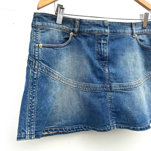 Vintage Roberto Cavalli Y2K Micro Mini Jean Denim Skirt Rhinestone Large - Picture 6 of 12